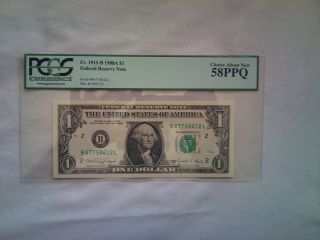 1988 A Us$1 Federal Reserve Note Pcgs Graded Choice About 58 Ppq Bl Block photo