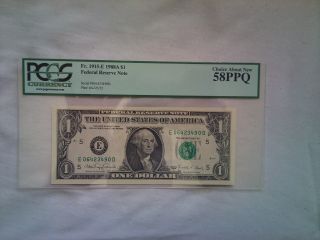 1988 A Us$1 Federal Reserve Note Pcgs Graded Choice About 58 Ppq Ed Block photo