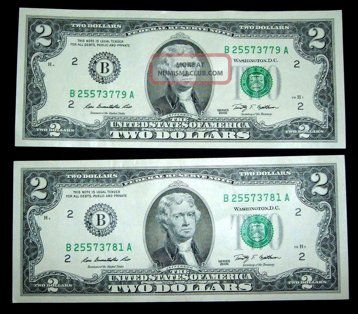 2 2009 Two Dollar Bills