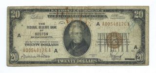 1929 $20.  00 National Banknote - - The Federal Reserve Bank Of Boston,  Mass. photo