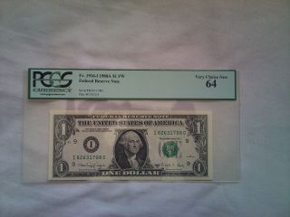 1988 A Us$1 Federal Reserve Note Pcgs Graded Very Choice 64 Ic Block photo