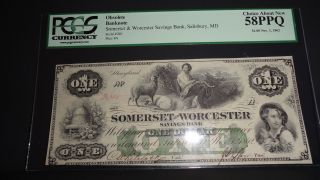Maryland Obsolete Somerset And Worcester Savings Bank $1 Nov 1,  1862 Pcgs 58 Ppq photo