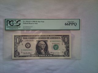 1999 Star Us$1 Federal Reserve Note Pcgs Graded Gem 66 Ppq E Block photo