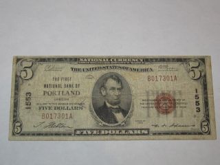$5 1929 Portland Oregon Or National Currency Bank Note Bill Ch.  1553 photo