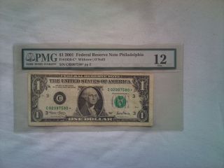 2001 Star Us$1 Federal Reserve Note Pmg Graded Fine 12 C Block photo