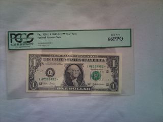 2003 Star Us$1 Federal Reserve Note Pcgs Graded Gem 66 Ppq L Block photo