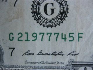 777 Rare And Lucky Serial Number 2009 $1 One Dollar Bill Bank Of Chicago. photo