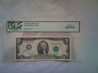 1995 Us$2 Federal Reserve Note Pcgs Graded Gem 66 Ppq Fd Block photo