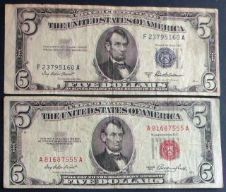 One 1953a $5 Silver Certificate & One 1953 $5 United States Note (a81687555a) photo