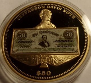 1861 $50 Gold Jefferson Davis Confederate Note.  Proof Grade N.  R. photo