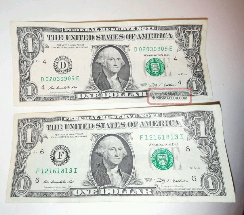 Two (2) Repeating Serial Number $1.  00 Bill ' S.  In Good Circulated. Small Size Notes photo