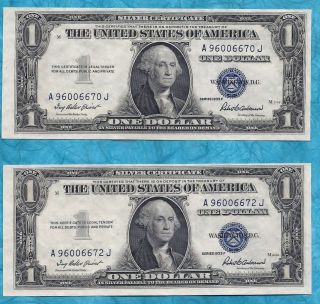 Perfect Uncirculated - Consecutive Even Serial Numbers - 2 Silver Certificates photo