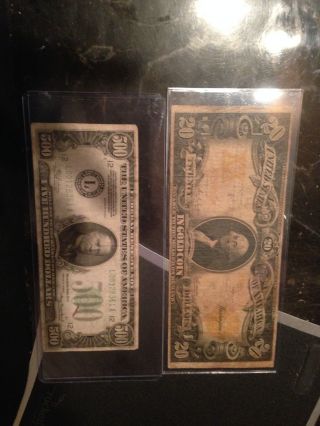 $500.  00 Bill And A $20.  00 Gold Both In Good Shape photo