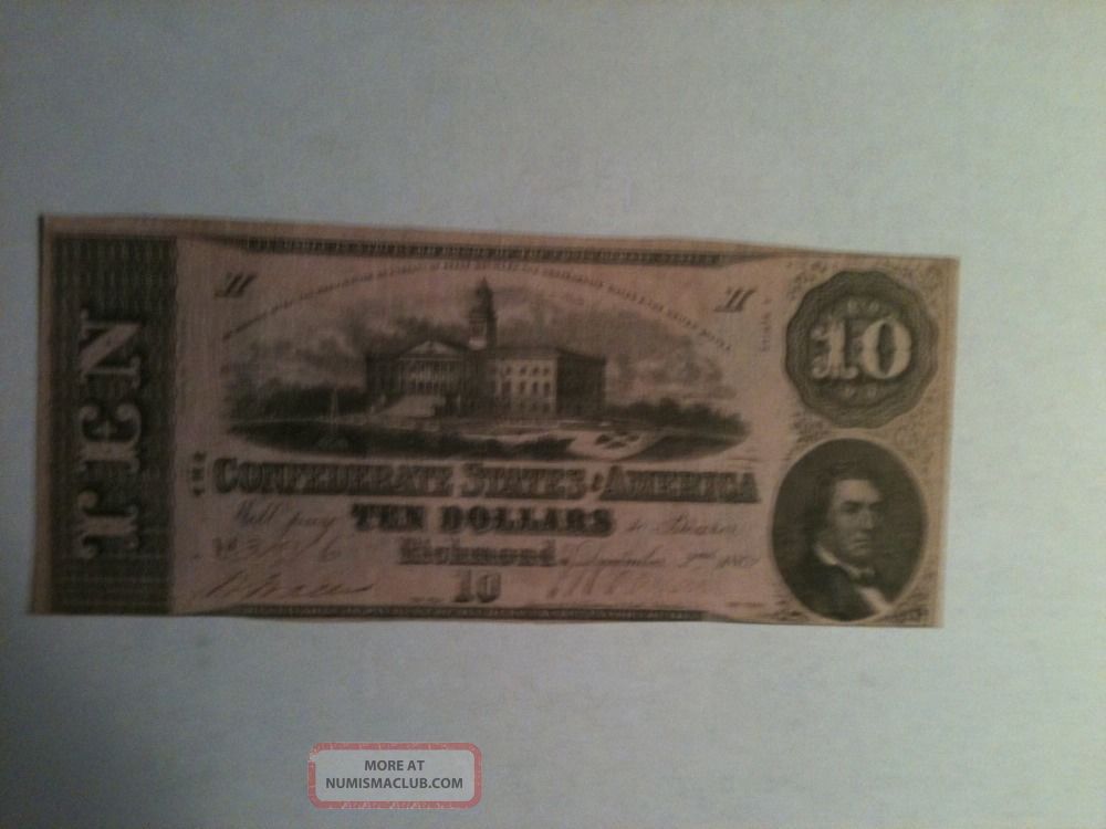 $10.  00 Confederate States Of America T - 52 Series 2 / 1862 Paper Money: US photo