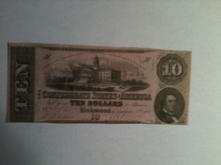 $10.  00 Confederate States Of America T - 52 Series 2 / 1862 photo