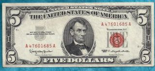 Uncirculated Crispy & C1963 Red Seal Us Five Dollar Bill 51 Years Old photo