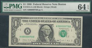 $1 1988==two - Digit Serial==number 73==a00000073b==pmg Ch Unc 64 Epq photo