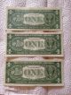 Three One Dollar Silver Certificates.  1957 Small Size Notes photo 2