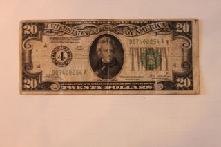 1928 $20.  00 Federal Reserve Note (cleveland) - Circulated photo