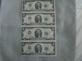 1976 Uncut Crisp Two Dollar Bills With Star photo