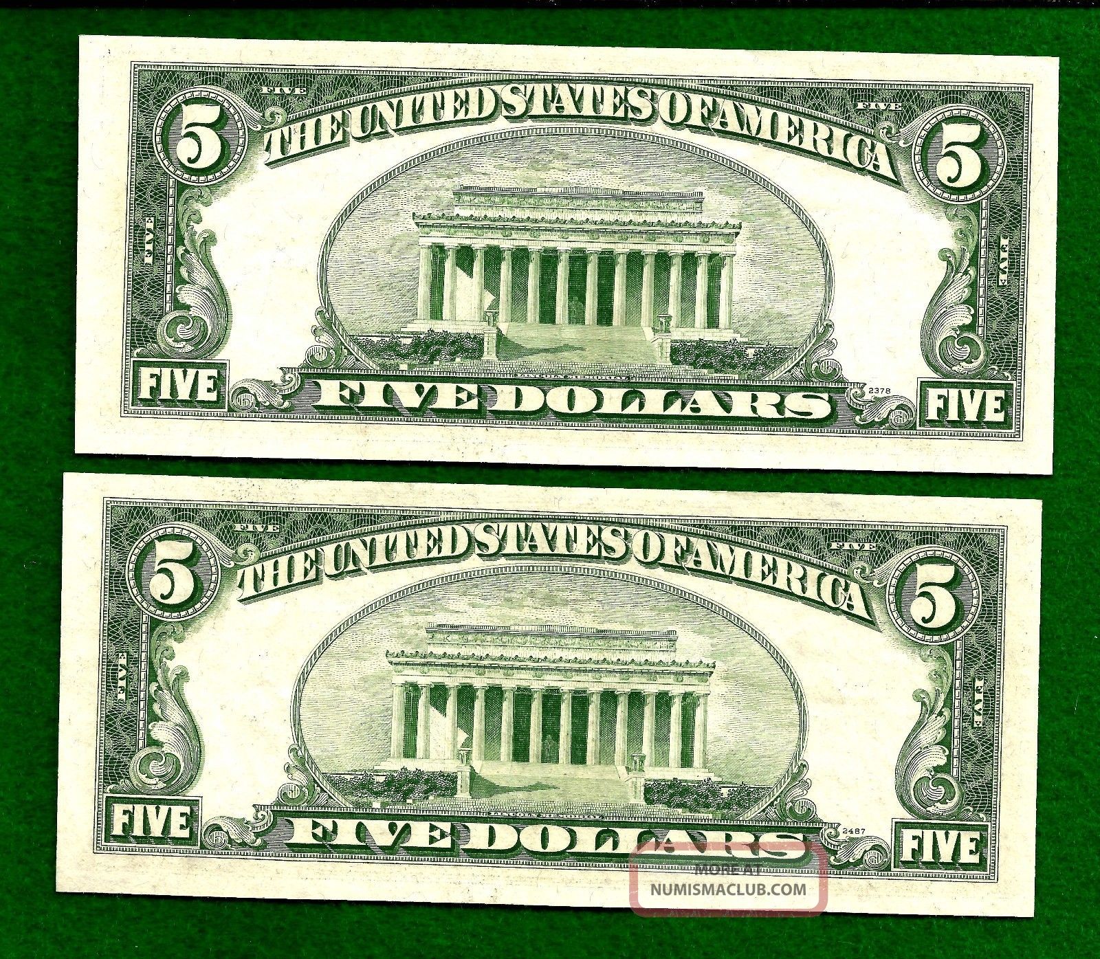 2 1953 A Consecutive Five Dollar Silver Certificates