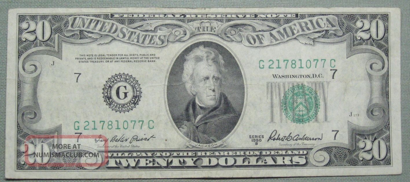 1950 B $20 Dollar Federal Reserve Note Grading Vf Chicago 1077c Pm2 Small Size Notes photo