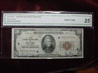 1929 $20 Frbn,  York Star Cga Very Fine 25 Very Scarce 24,  000 Printed photo