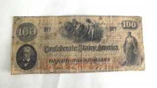 Scarce $100 Csa United State Of America 1862 Obsolete Note photo