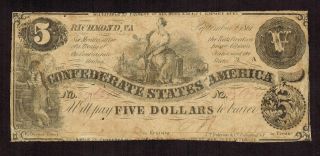 T - 36 $5 1861 Confederate Currency More Currency 4 Combined +w photo