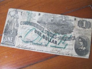 1862 $1 Dollar Bill Richmond Confederate Civil War Era Note Old Paper Money photo