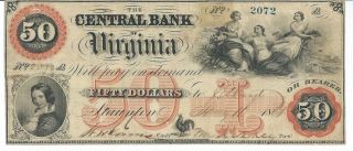 Virginia Central Bank Staunton $50 1861 Signed/issued Note Currency Rare 2072 photo