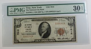1929 $10 Dollar National Banknote Troy Ny 7612 York Pmg Vf 30 Epq photo