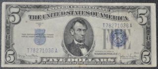$5 Silver Certificate Blue Seal Series Of 1934 - D Fr 1536 Fine photo