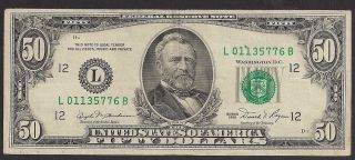 Tmm 1981 Us Bank Note $50 Frn F 2120 Buchanon/regan Vf photo