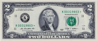 Uncirculated 2009 $2 Dallas Star Note Low Run Of 512,  000 Serial K00319803 photo
