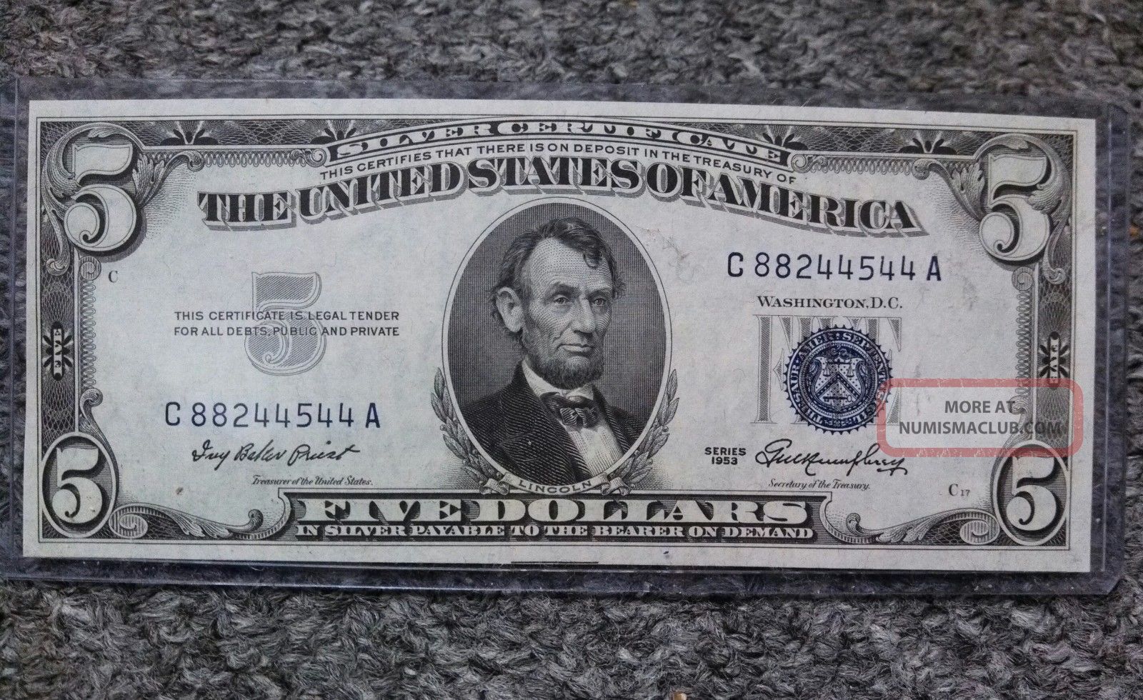 1953 $5 Silver Certificate No Motto Gem Crisp Uncirculated Unc Triple