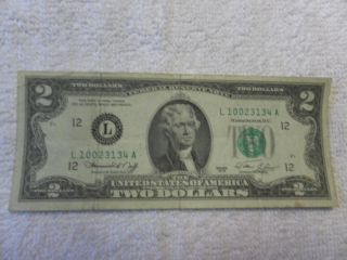 1976 Two Dollars Federal Reserve Note Green Seal San Francisco photo