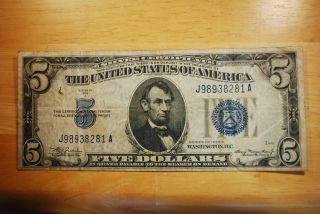 1934a Silver Certificate Blue Seal - Vg/f - 5 Dollar Note photo