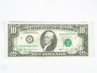 Rare Date 1990 Us $10 Banknote Currency Ink Transfer Error photo