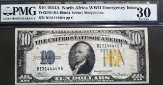 1934a $10 North Africa Wwll Emergency Issue - Fr 2309 - Pmg Graded 30 Very Fine photo