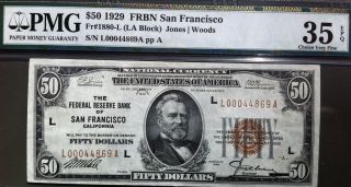 1929 $50 Brown Seal Federal Reserve Note - Fr 1880l - Pmg 35 Epq Choice Very Fine photo