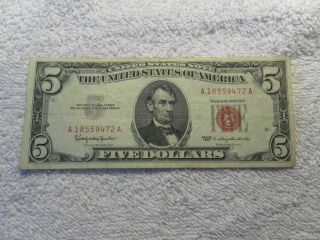 1963 Five Dollars United States Note Red Seal Boston 1 photo