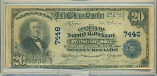 1902 $20 Plain Back Commercial National Bank Washington D.  C.  7446 Ships photo