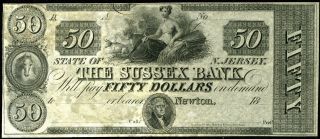 $50 18__ The Sussex Bank,  Newton Nj Obsolete Note,  Crisp Uncirculated photo