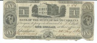Obsolete Currency S.  Carolina/ Charleston Bank Of The State $1 1862 Vf G118a 54 photo