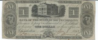 Obsolete Currency S.  Carolina/ Charleston Bank Of The State $1 1862 Vf 6215 photo