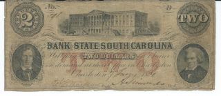 Obsolete Currency S.  Carolina/ Charleston Bank Of The State $2 1861 Cut/cnl 598 photo
