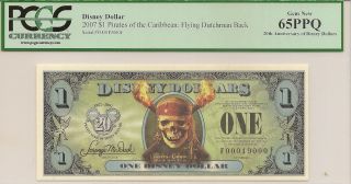 2007 $1 Pirates Flying Dutchman Disney Dollar Pcgs 65ppq Disney World Ff Series photo