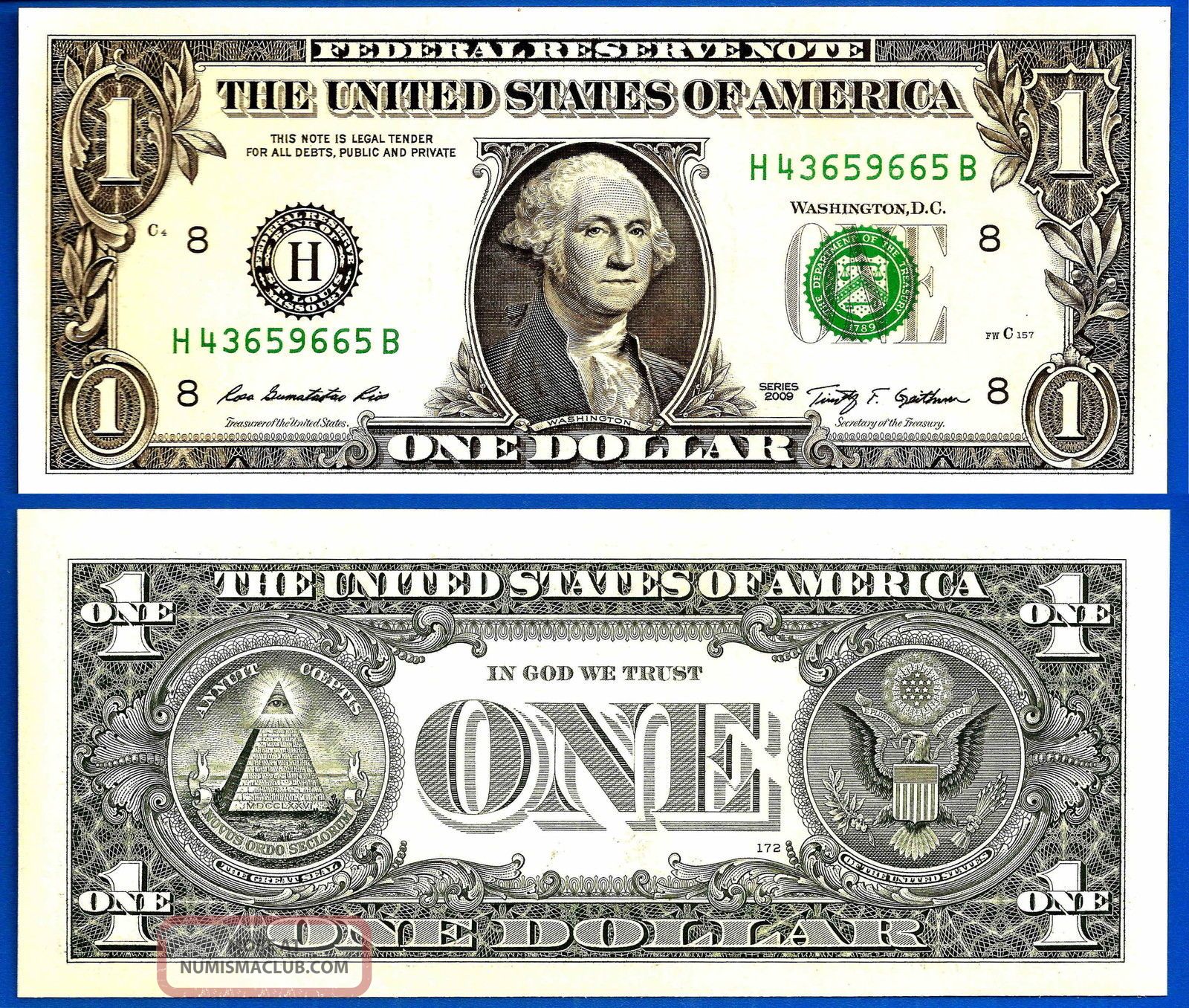Usa 1 Dollar 2009 Unc Saint Louis Suffix B Dollars Low Worldwide Small Size Notes photo