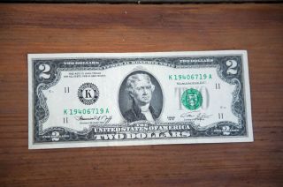 Us Two Dollar Green Seal Note 1976 Currency Bill K19406719a photo